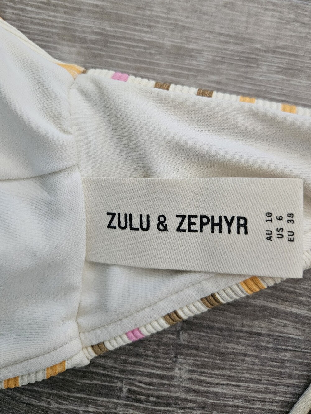 Zulu & Zephyr Mandarin Stripe Wrap Cutout One Piece Swimsuit Ribbed Beach Sz 6 - Picture 11 of 16